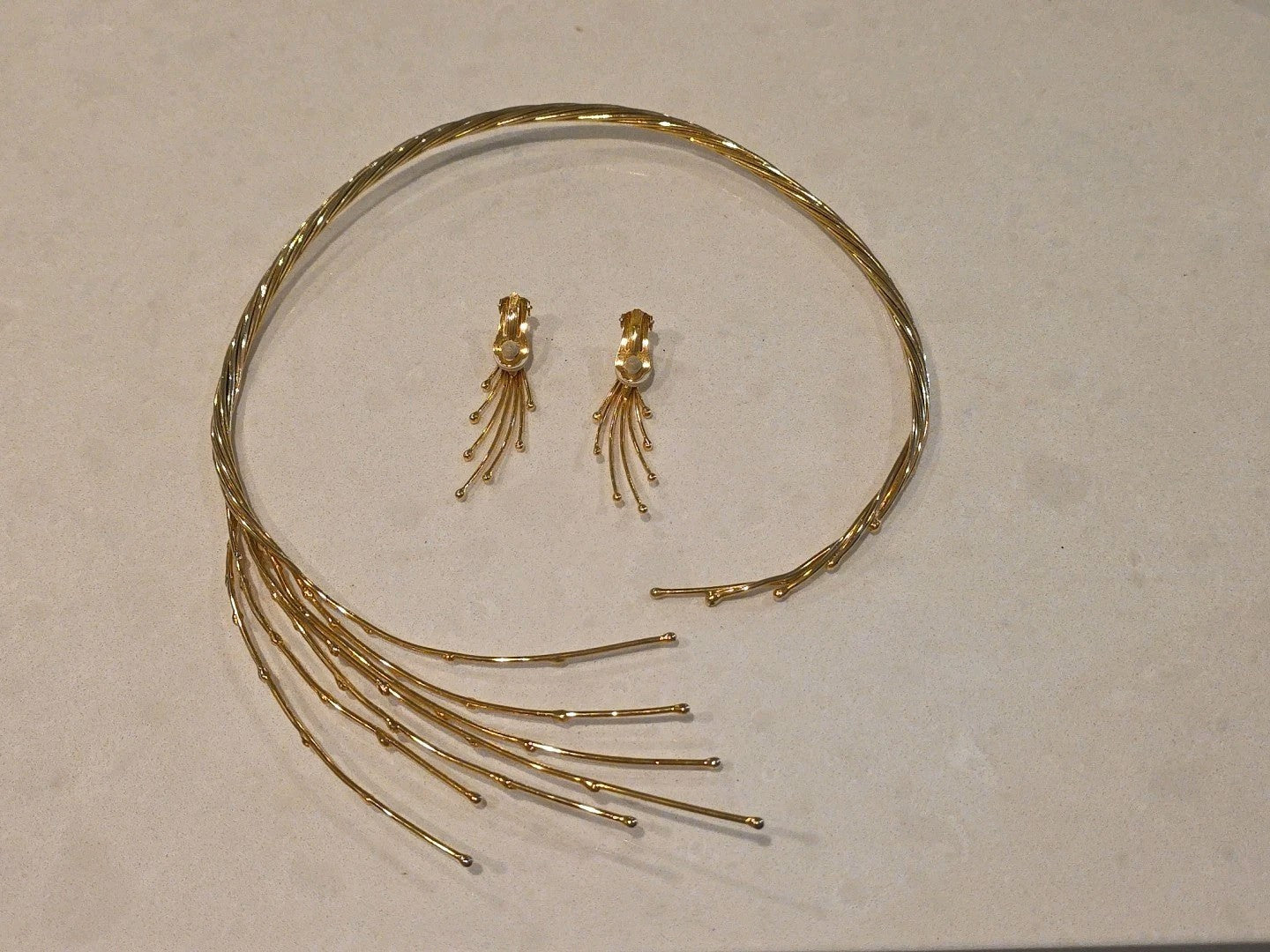 Vintage Andrea Pope  Sculpture Sparkling Spray NECKLACE EARRINGS SET