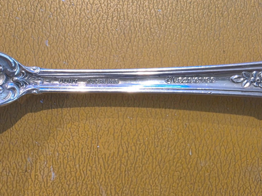 Lunt Sterling Silver Small Solid Cold Meat Serving Fork 7 3/4" Eloquence Pattern