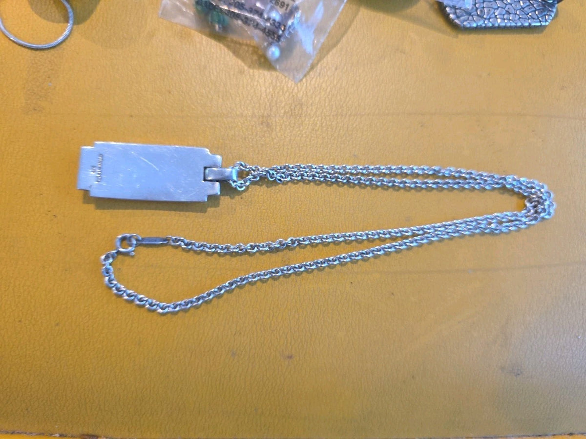 Tiffany & Co Men Sterling Silver Bar Dog Tag Bead Chain Necklace