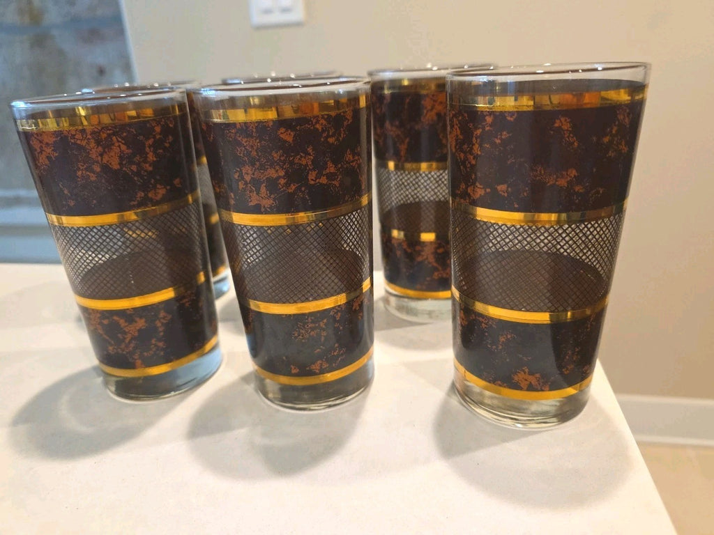 Georges Briard MCM Marbled Tortoise Highball Glasses Set of 6 22K