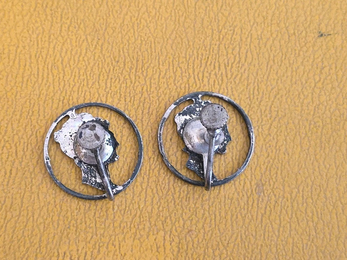 Antique Art Nouveau Cutout Dime Sterling Silver Pin Earrings