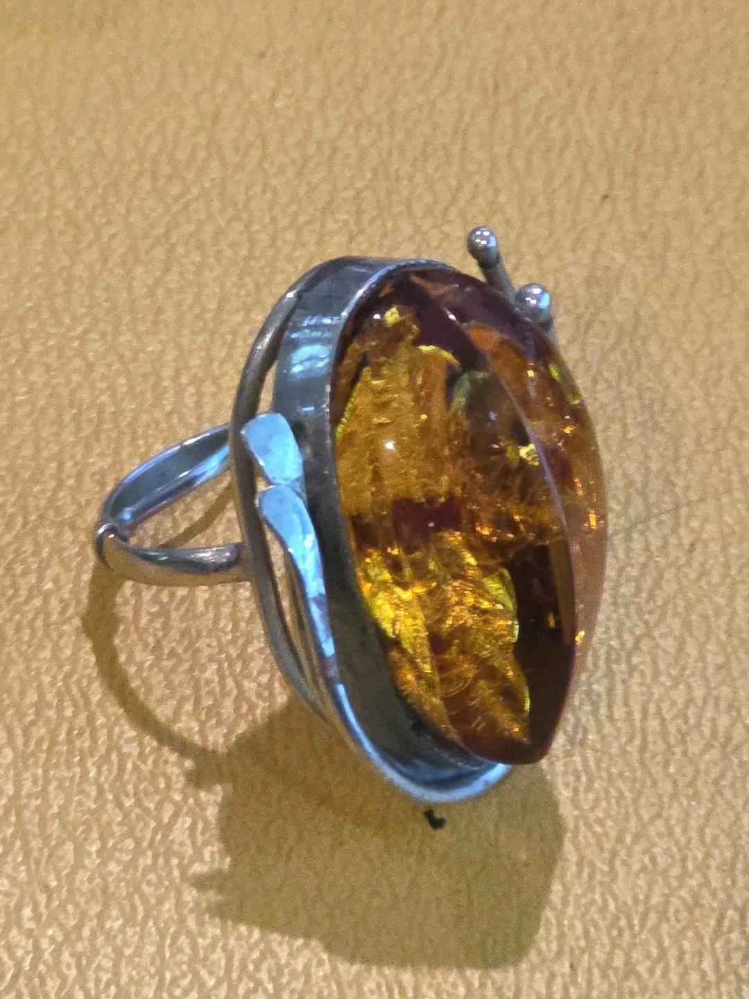 Vintage Sterling Silver Natural Amber Ring Women Size 7.5
