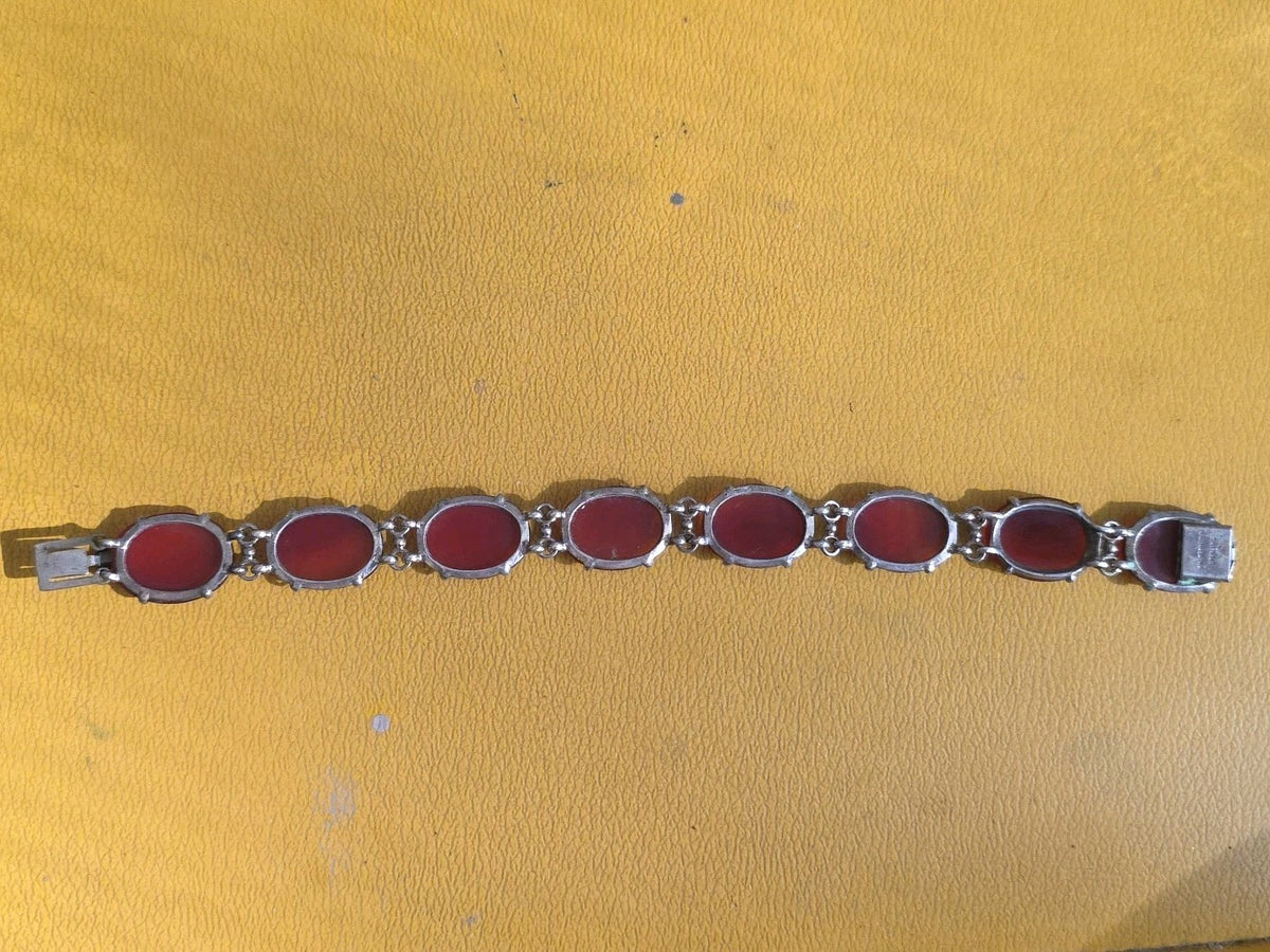 Wachenheimer Brothers Sterling Silver 925 Carnelian Bracelet Art Deco 6 1/2"