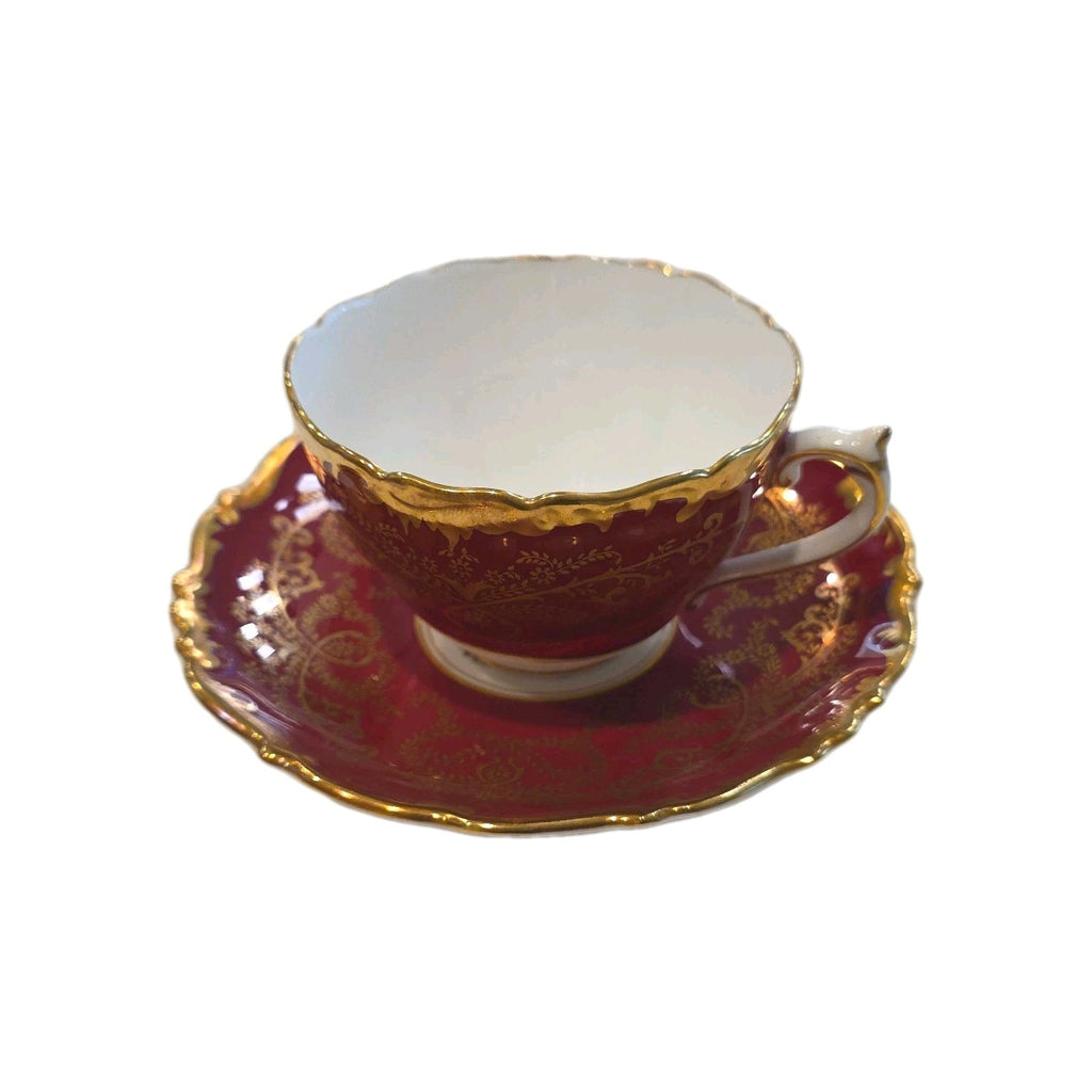 Set of 12 Coalport Bone China  Anniversary Cobalt Maroon Gold Tea Cup & Saucer