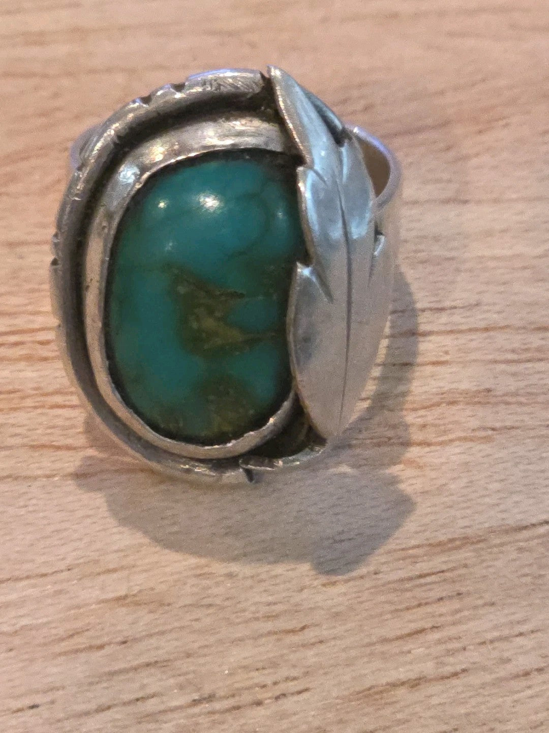 Navajo Sterling Silver Feather & Turquoise Ring SZ 8.75
