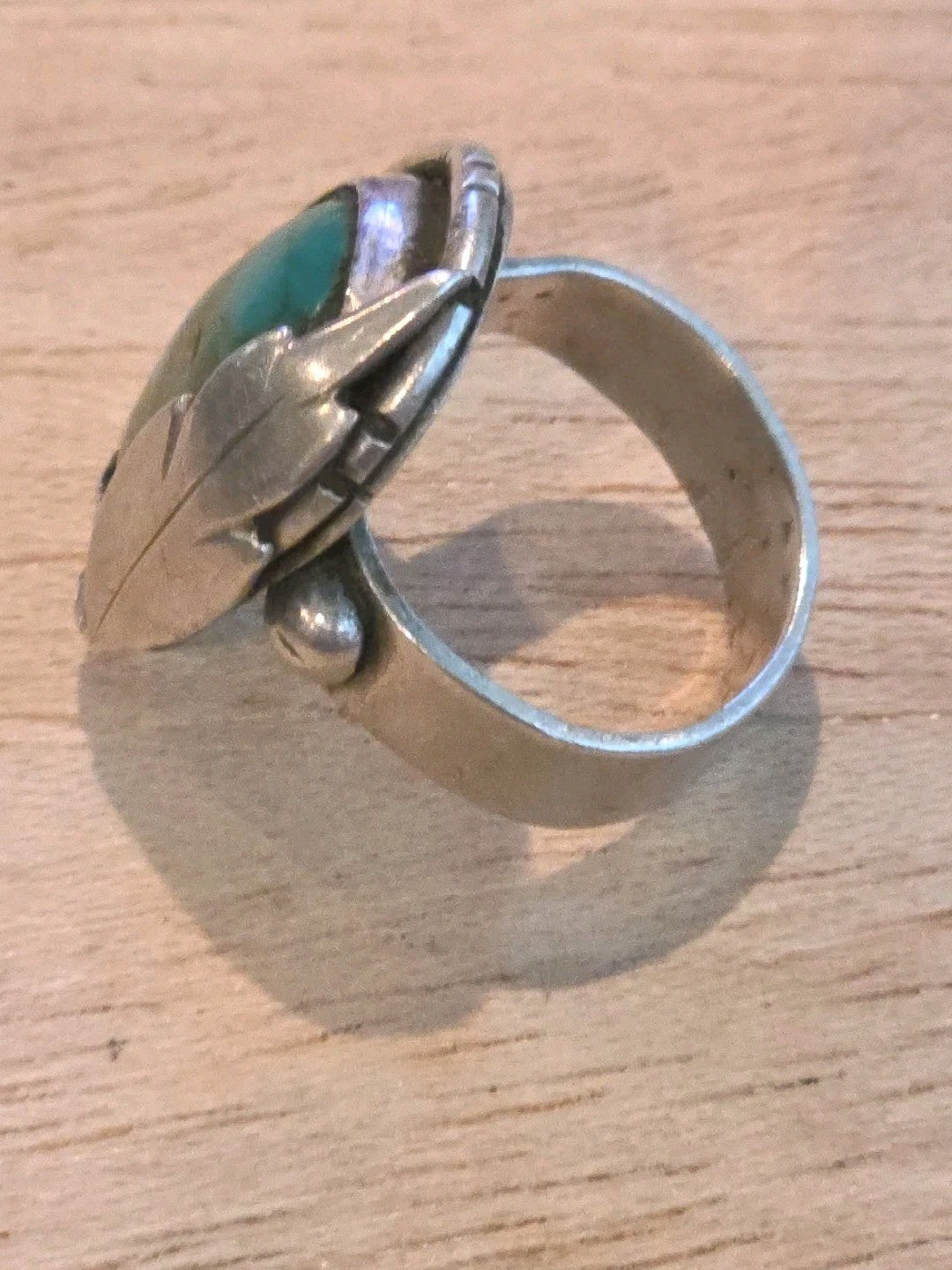 Navajo Sterling Silver Feather & Turquoise Ring SZ 8.75