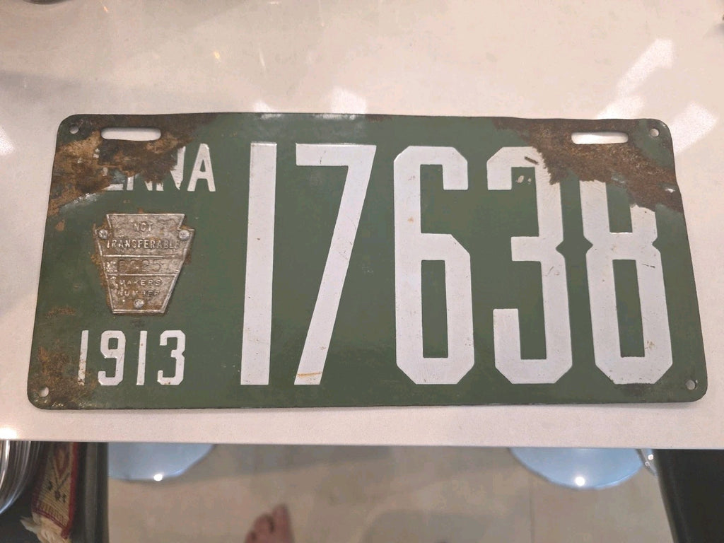 1913  PORCELAIN PENNSYLVANIA LICENSE PLATE VINTAGE AUTOMOBILIA