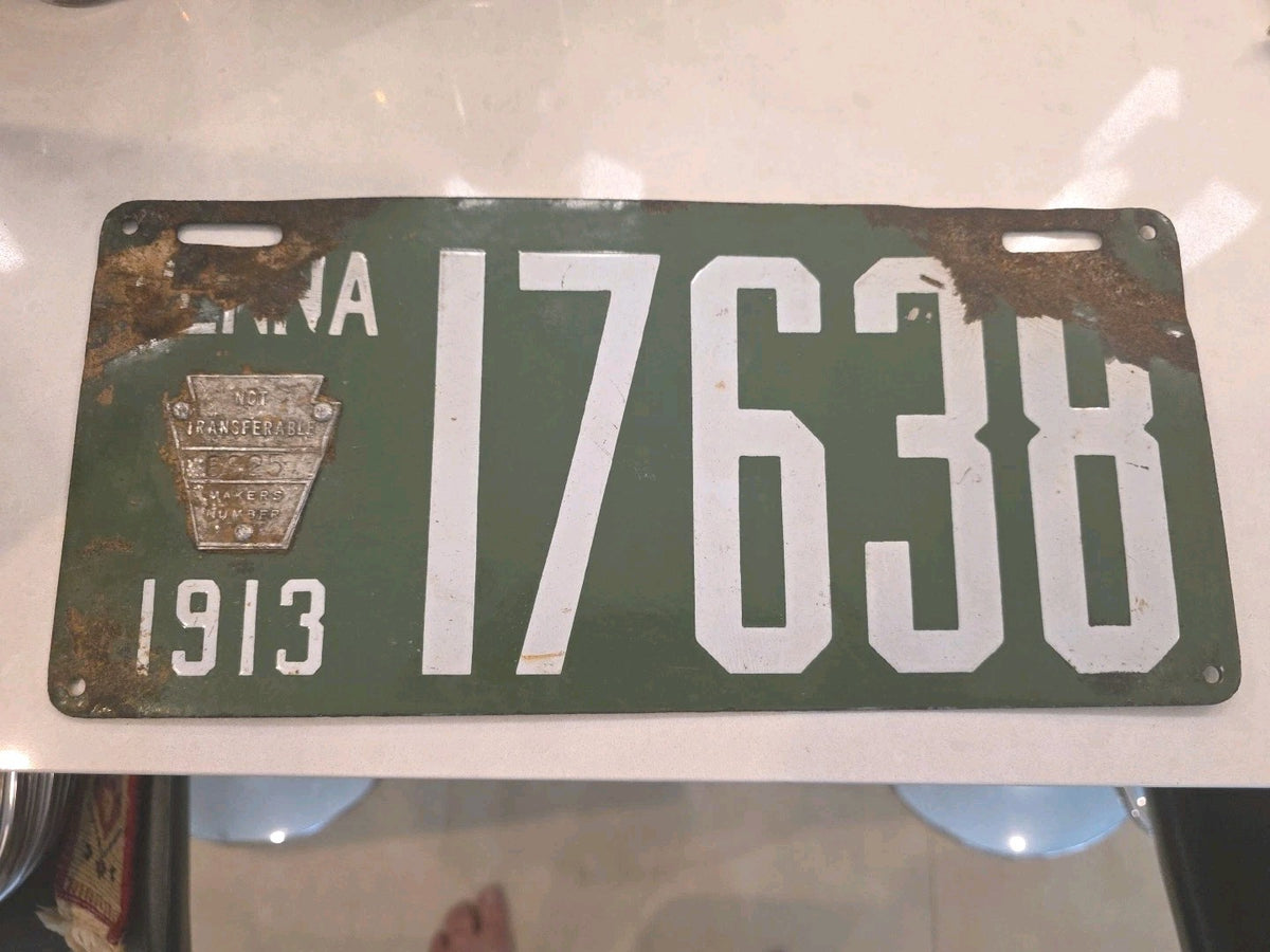 1913  PORCELAIN PENNSYLVANIA LICENSE PLATE VINTAGE AUTOMOBILIA