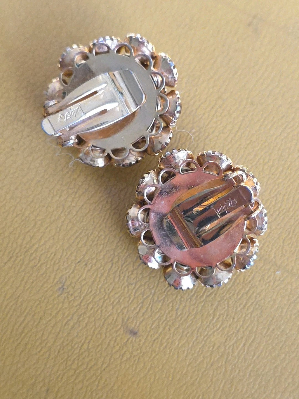 Estate Find Signed JUDY LEE Clipon Earrings  Citrine Color Rhinestones