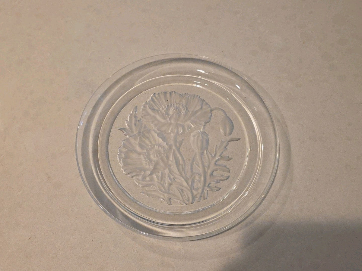 Vinardi Crystal Art Engraving Poppy Plate 080-D Yamamoto