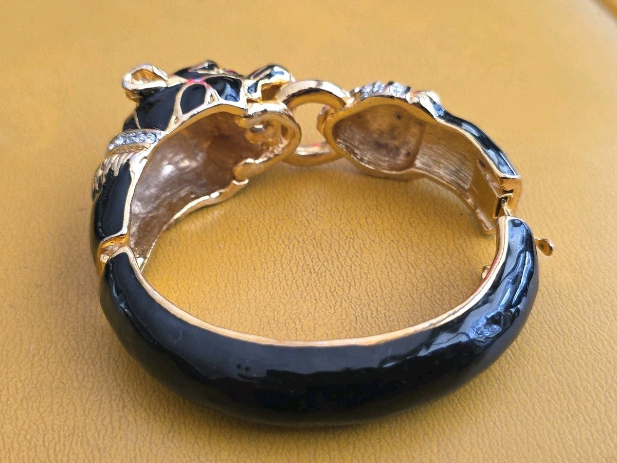 CINER STYLE BLACK ENAMEL CRYSTAL  RHINESTONE PANTHER DOOR KNOCKER CUFF BRACELET