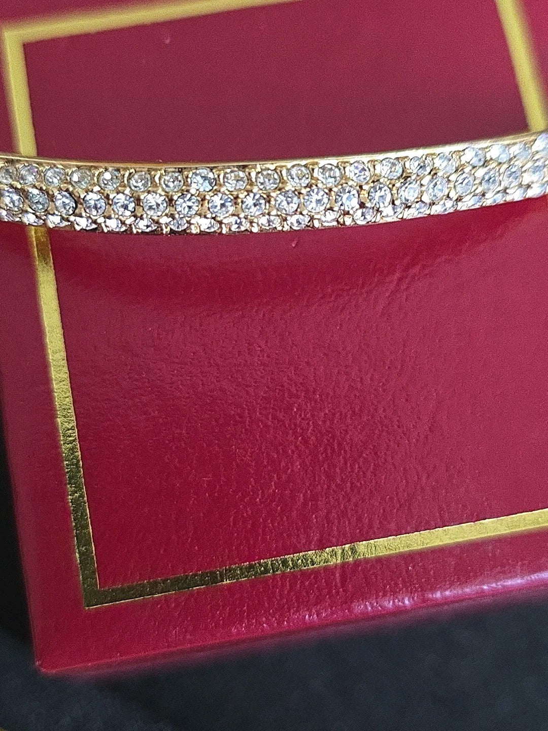 NADRI TRIPLE Pave Crystal Row GOLD TONE Bangle
