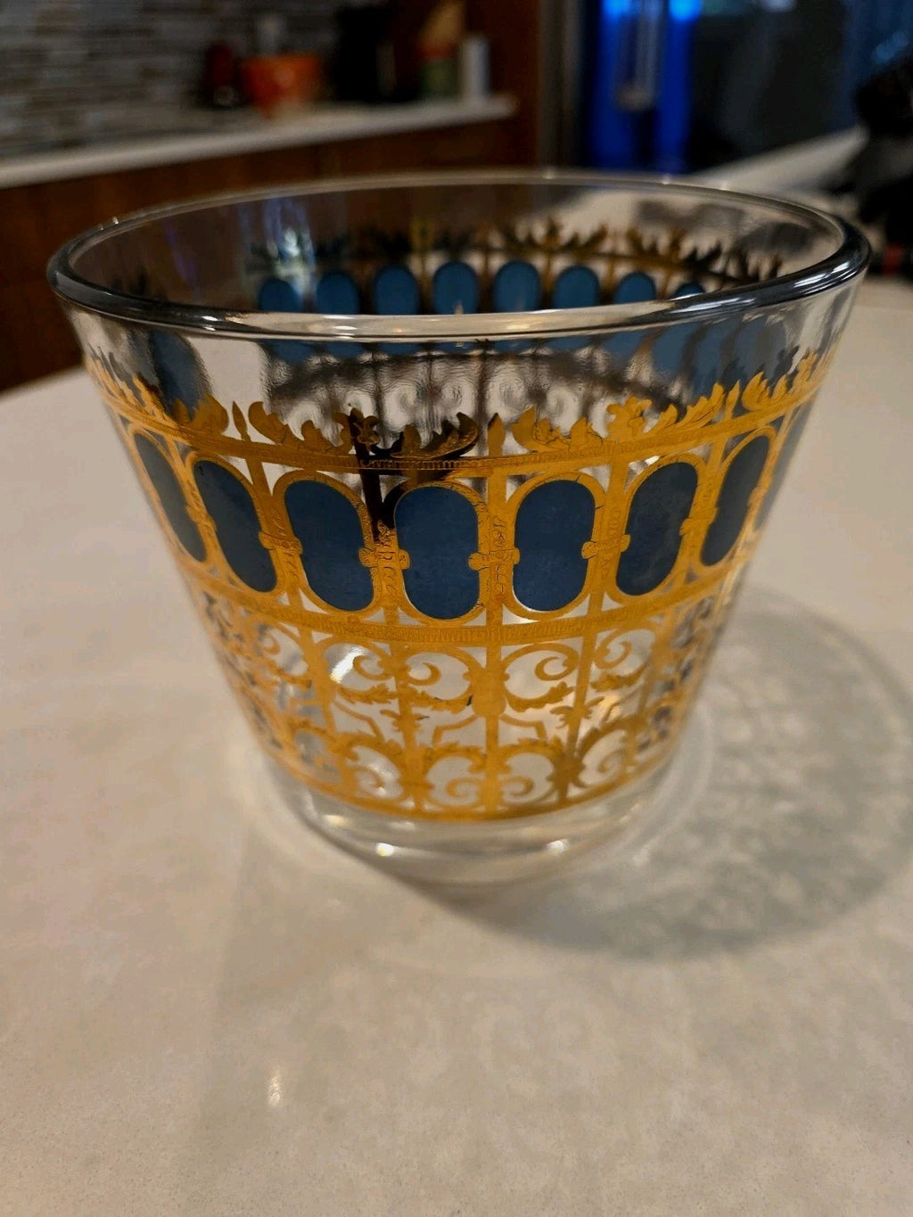 Vintage Culver's 22k Gold Green Azure Scroll Ice Bucket