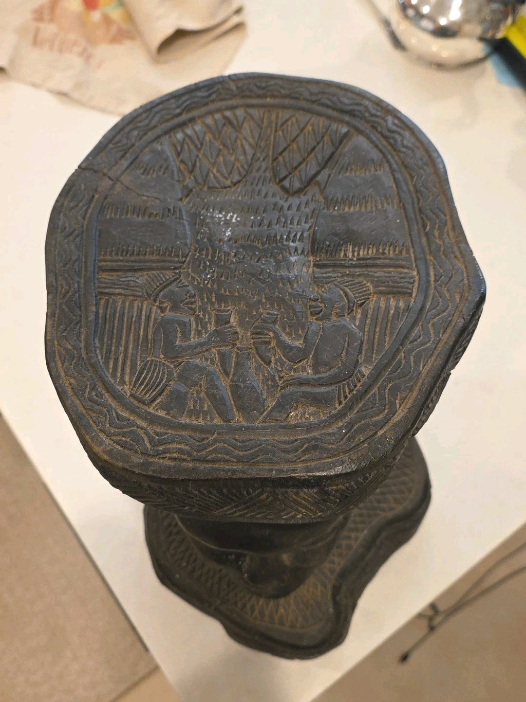 Antique Wood Carved Tree Congo Chief's Stool