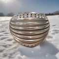18k White Gold Sculpted Dome Ribbed Ring With Graduating Diamonds