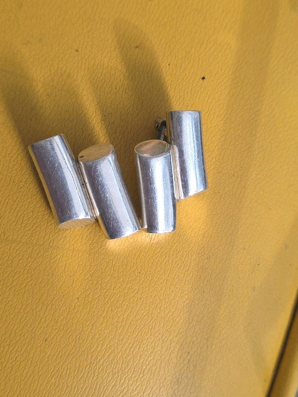 Vintage Mexico 925 Sterling Silver Two Cylinder Bars Clipon Earrings