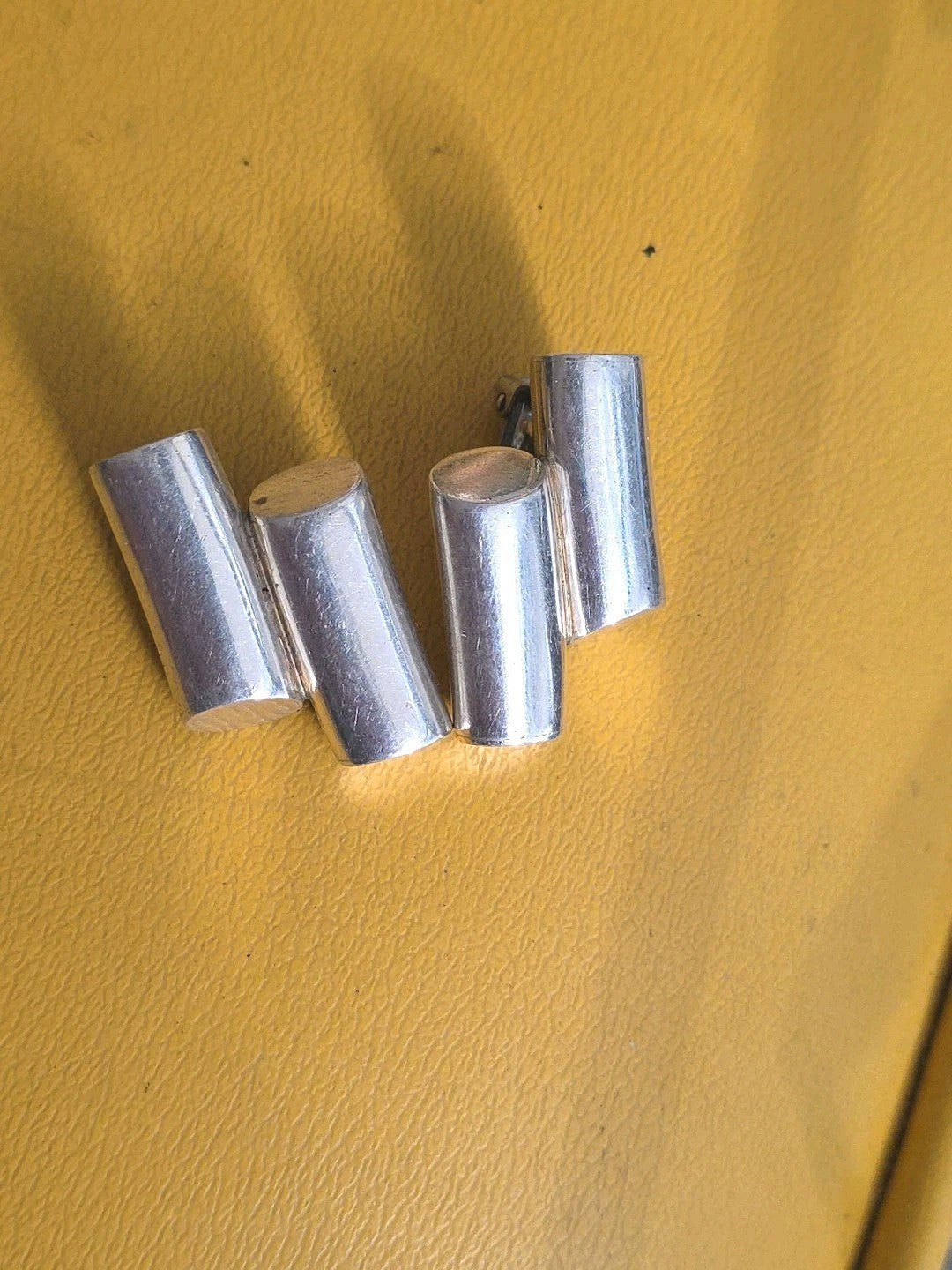 Vintage Mexico 925 Sterling Silver Two Cylinder Bars Clipon Earrings