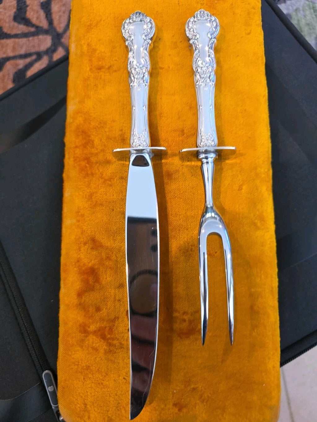 Large Sterling silver Carving Knife & Fork Set With Case