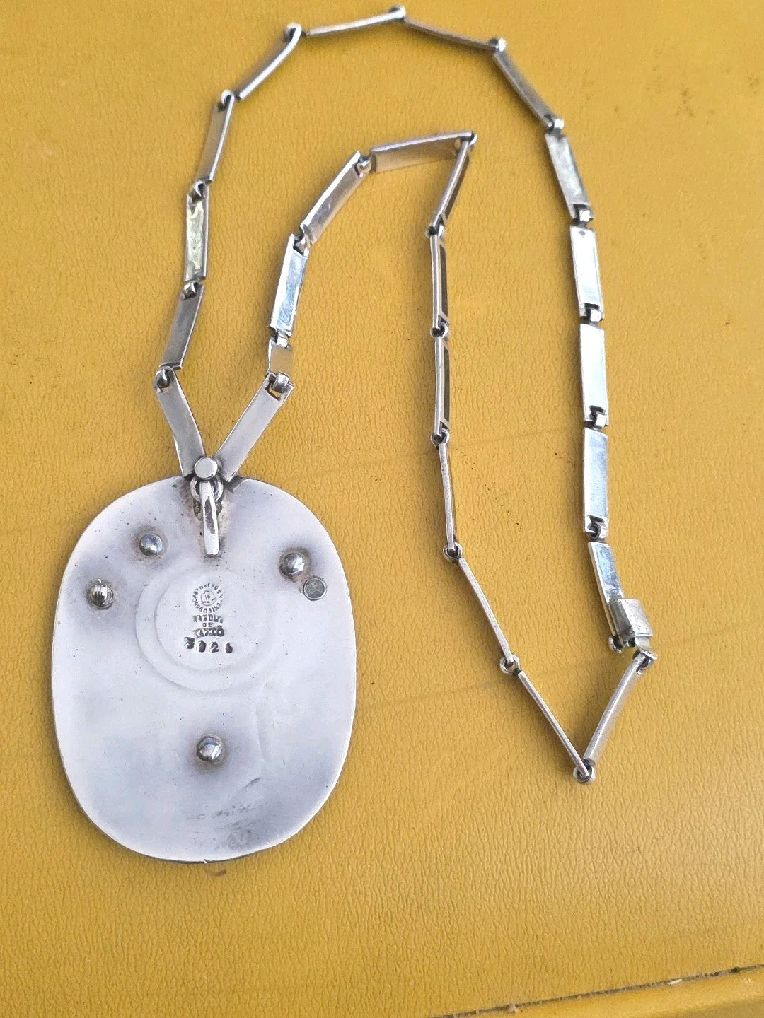 MARGOT DE TAXCO ENAMELED ROMAN PENDANT BOOCH W/DETACHABLE 22" CHAIN
