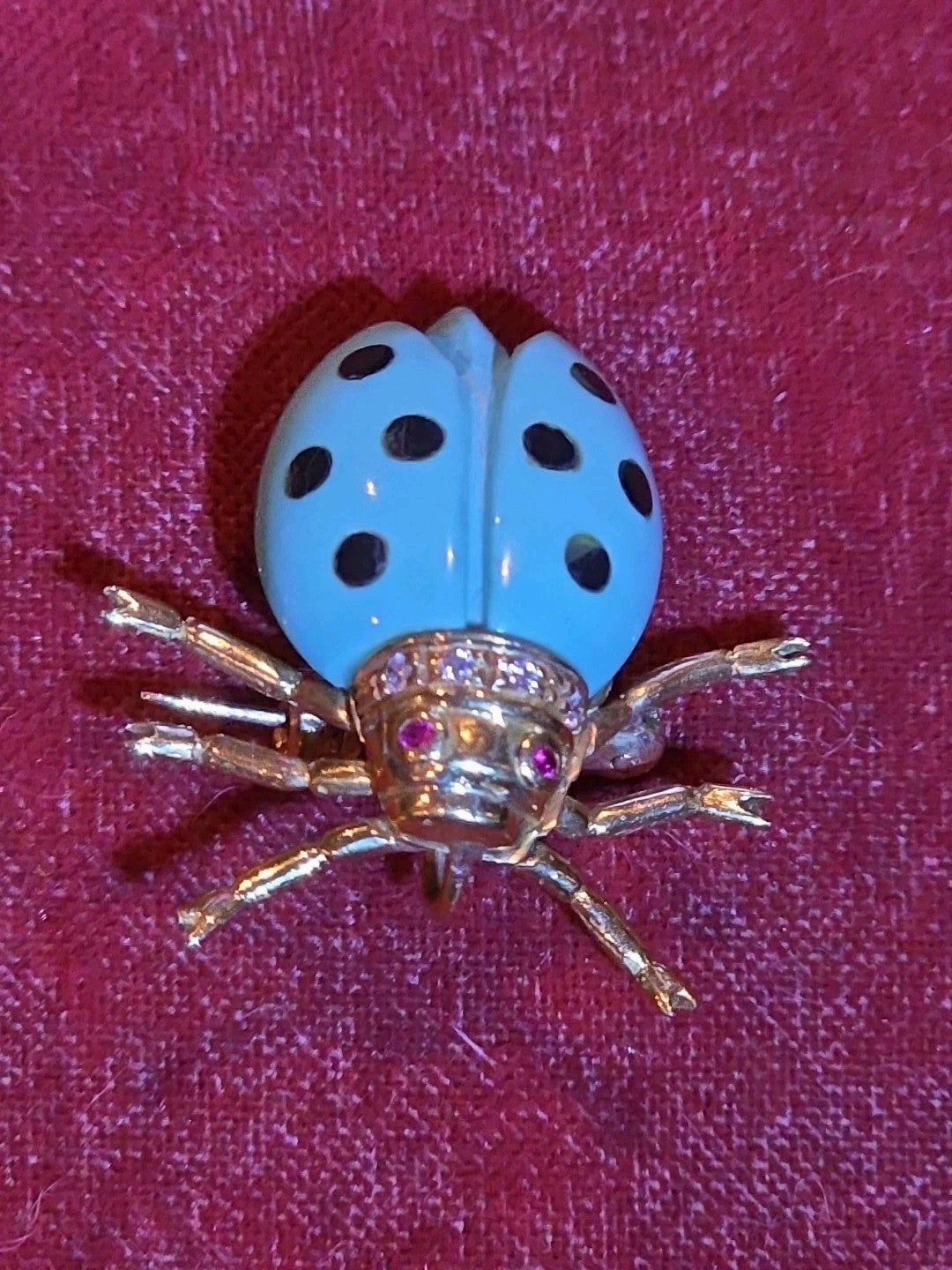 18k Yellow Gold With Diamond Pave Enamel Ladybug Brooch