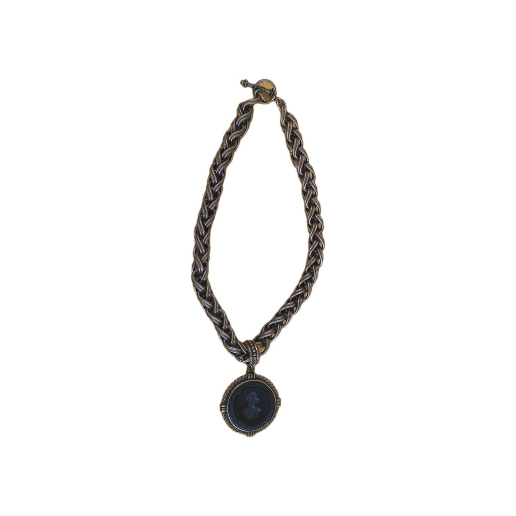 EXTASIA Thick Bronze Rope Chain & Intaglio Jet Glass Cameo Necklace