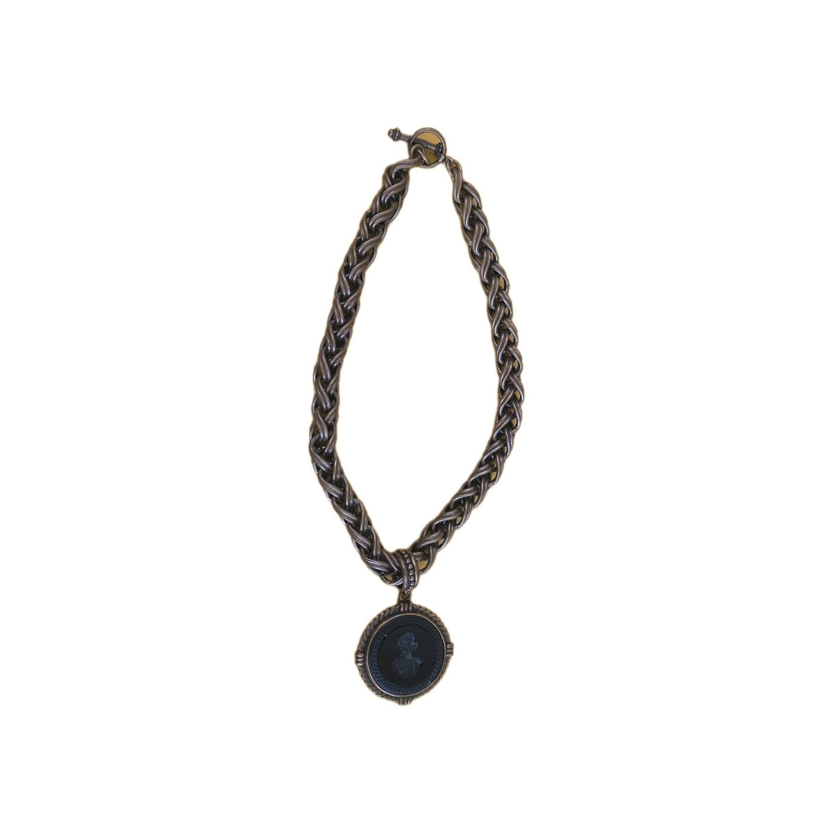 EXTASIA Thick Bronze Rope Chain & Intaglio Jet Glass Cameo Necklace