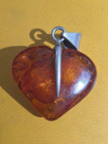 Baltic Amber Vintage Sterling Silver Puffed Heart 3D Estate Pendant Size 11g