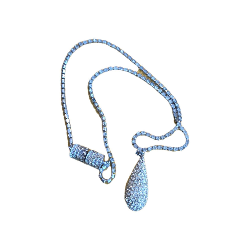 Les Bernard Inc Rhinestone Chain Thin Slim Single Row Necklace & Pendant