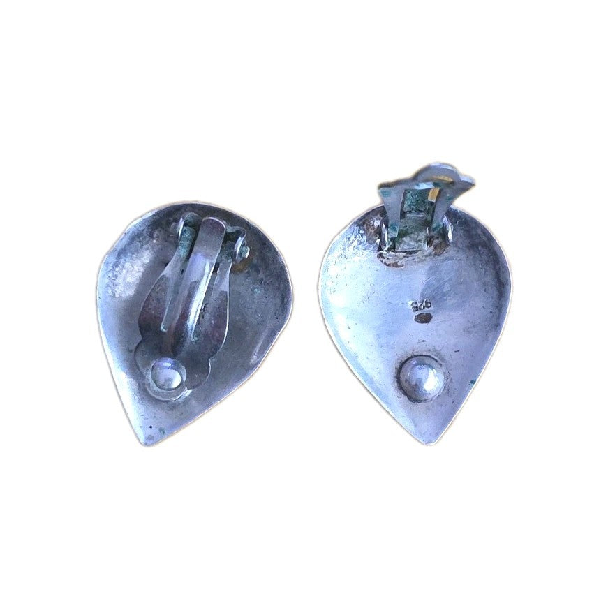 Vintage Sterling Silver & Onyx Tear Drop Clip-on Earrings Jewelry 🖤