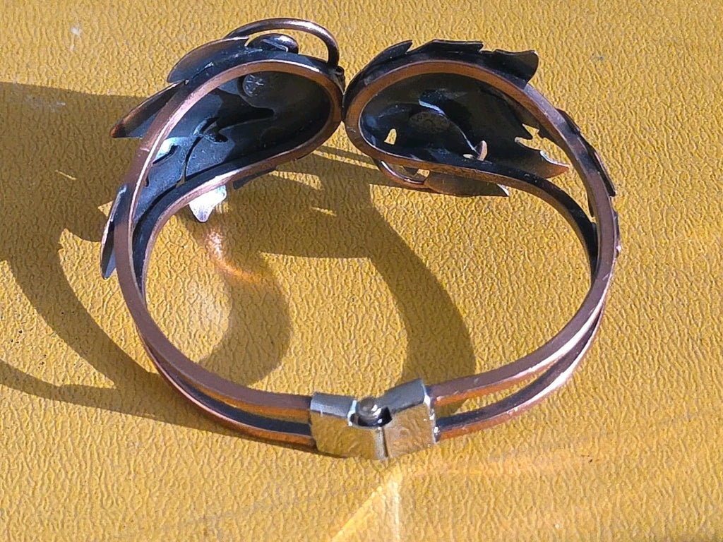 Wide Vintage Copper by Bell Hinged Clamper Bracelet Native American Jewelry