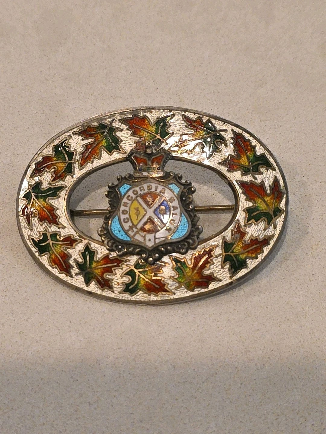 Sterling 1904 Enamel Pin Condordia Salus Antique Richard Hemsley Montreal Canada