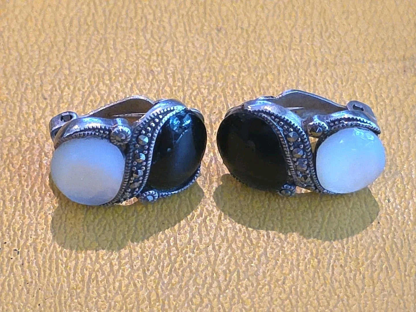 Tori Hill Genuine Sterling & Marcasite Black Onyx MOP Earrings