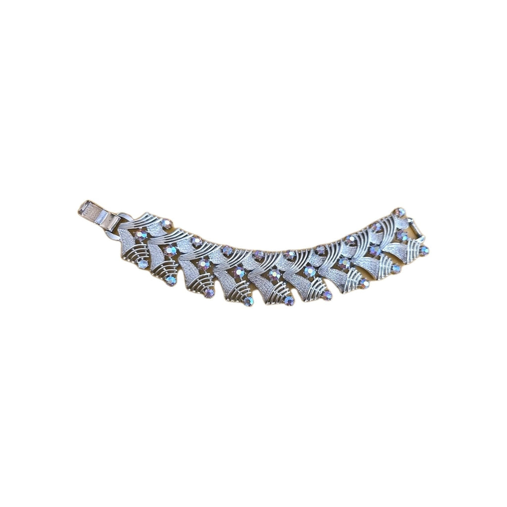 Coro VTG Pegasus Bracelet Silver Tone AB Rhinestone Art Deco Glam Signed Costume