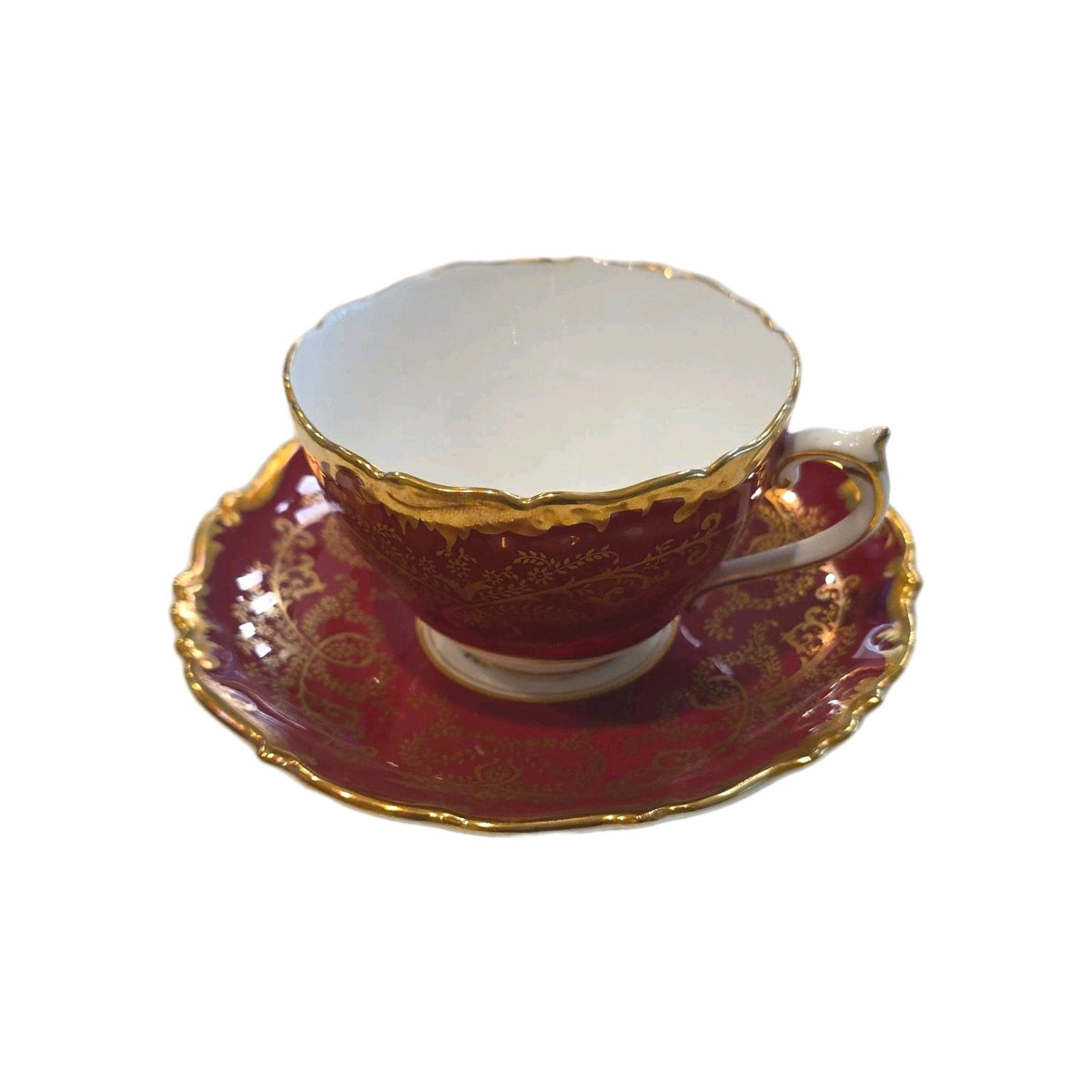 Coalport England Bone China  Anniversary Cobalt Maroon Gold Tea Cup & Saucer