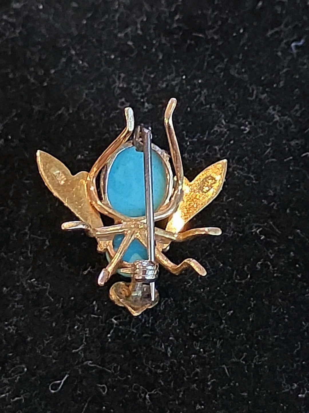 Vintage Turquoise 18K Yellow Gold Ruby 3D Bumble Bee Pin Brooch
