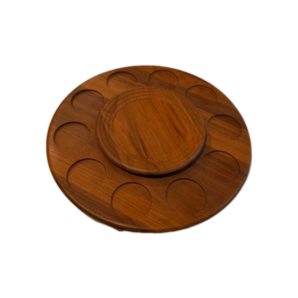 Danish Lazy-Susan-Tray Vtg Digsmed Mid-Cen Scandinavian Walnut 18.5" Lg