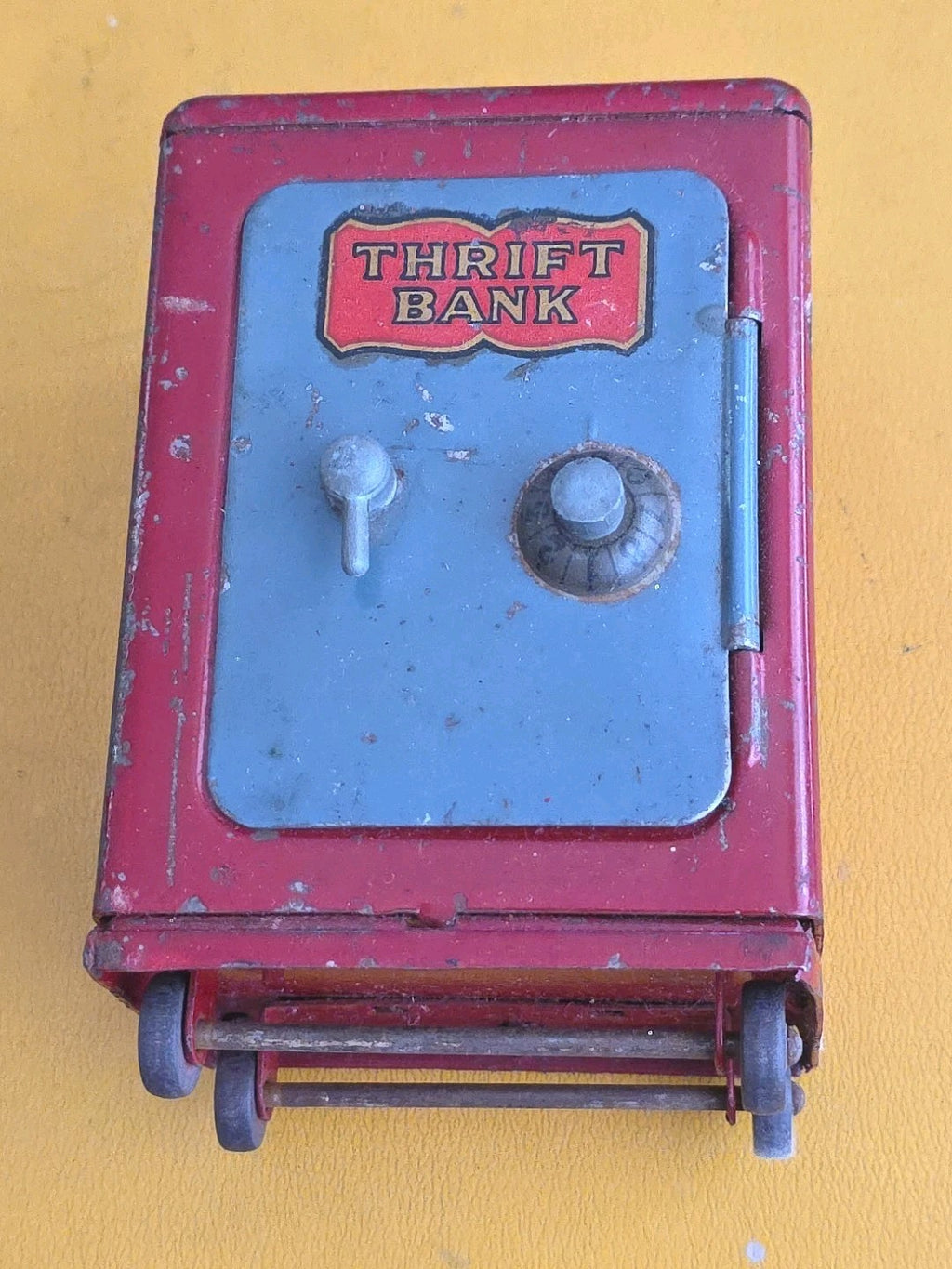 VINTAGE ADVERTISING MARX TOY "THRIFT DIAL SAFE BANK " COMBINATION  LOCK
