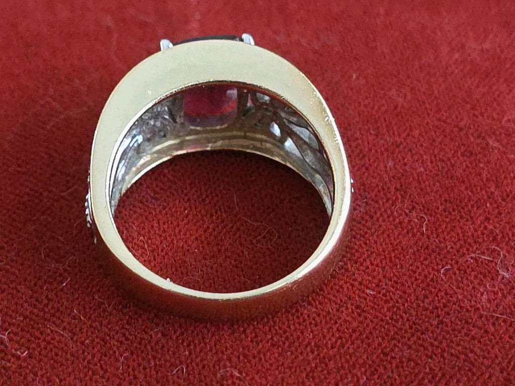 Rubellite Tourmaline 14k Yellow Gold Estate Ring with Diamonds In White Gold
