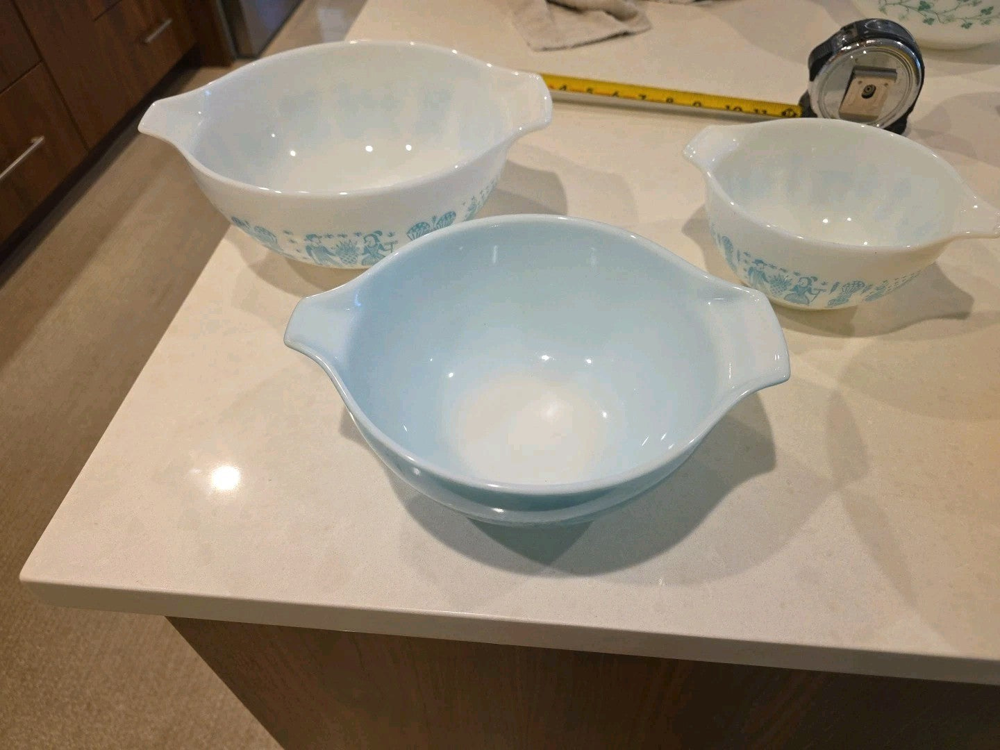 Pyrex Amish Butterprint Blue & White Cinderella Nesting Mixing Bowls Set Of 3