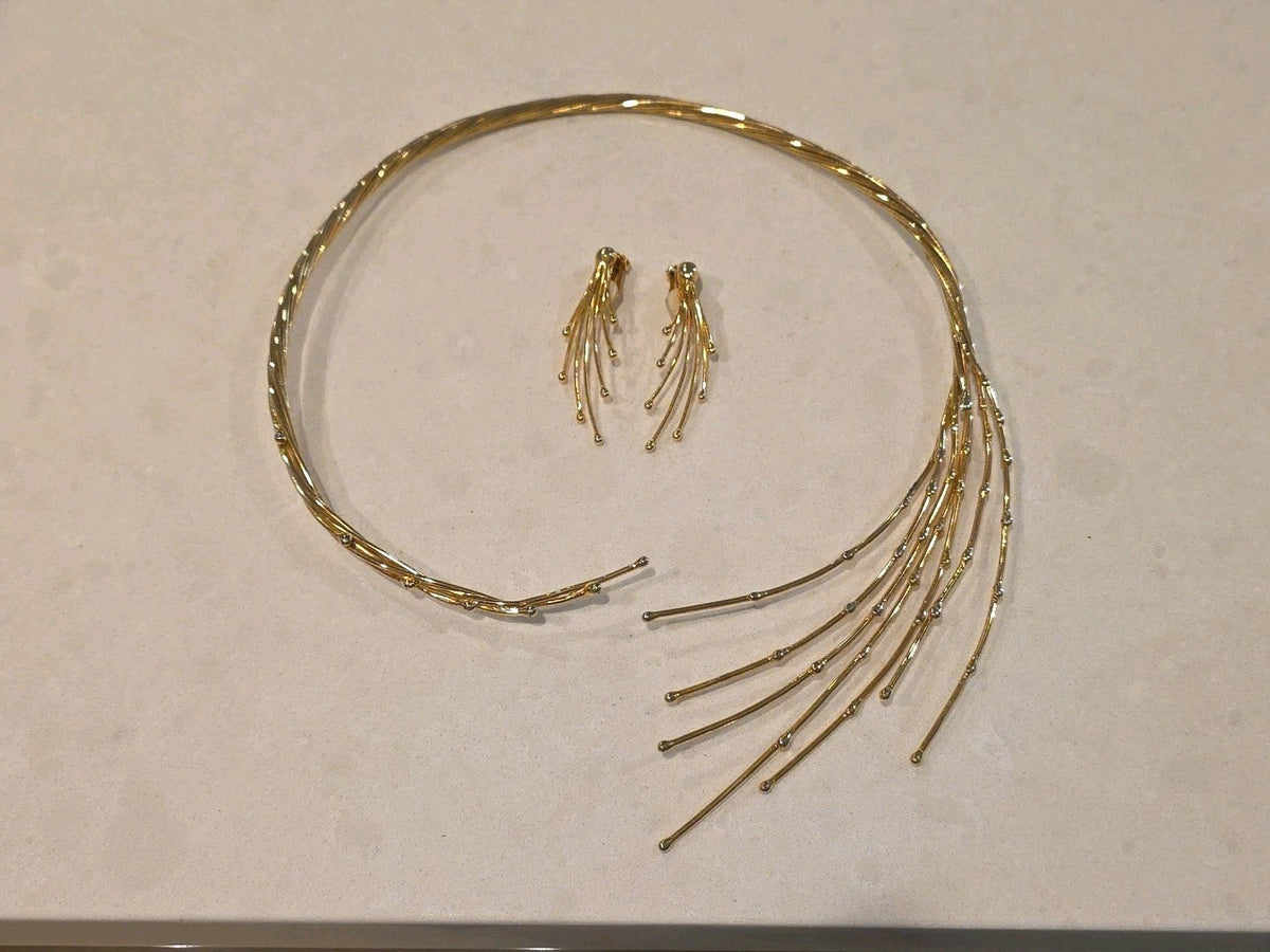 Vintage Andrea Pope  Sculpture Sparkling Spray NECKLACE EARRINGS SET