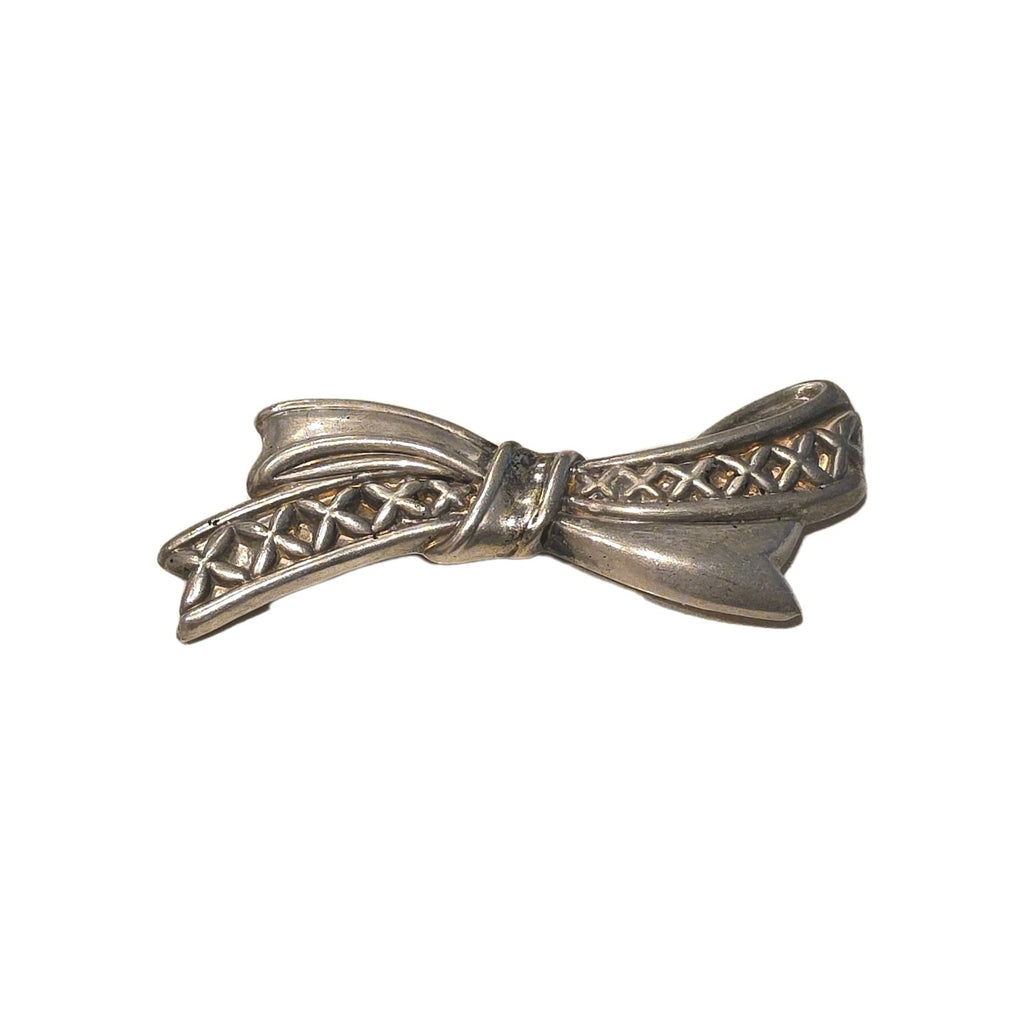 SHEFI ISRAEL 925 Silver  Vintage Shiny Sculpted Bow Brooch Pin