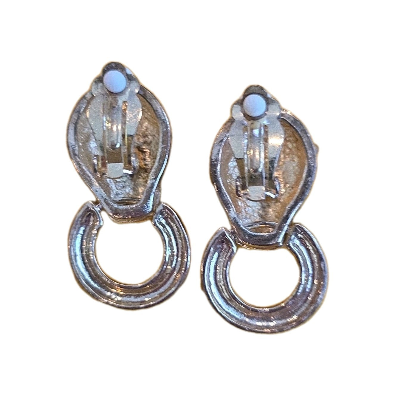 1980's Rhinestone Door Knocker Jaguar Clip on Earrings Gold/Black Head