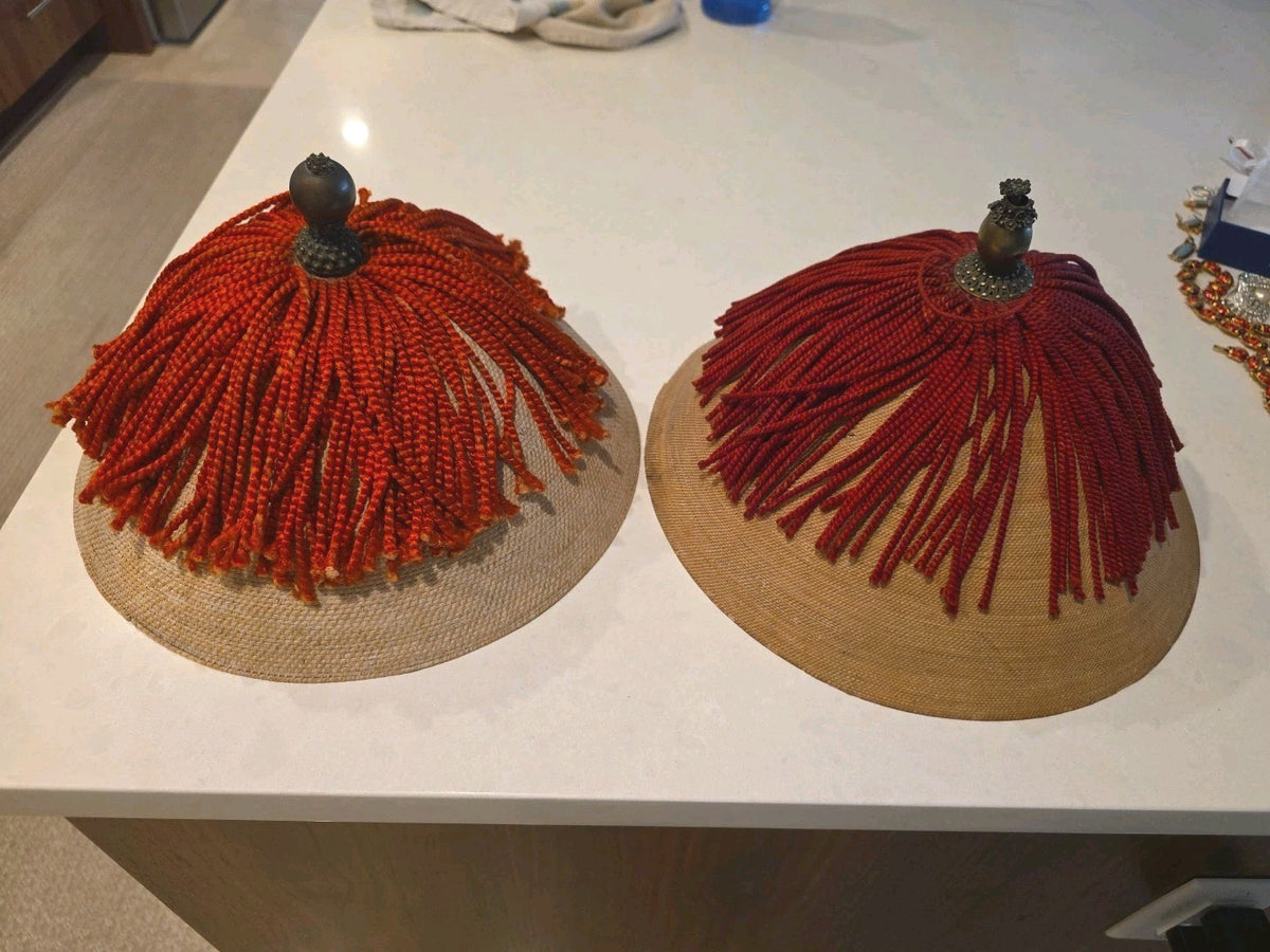 Pair of Antique Old Chinese 19th Century Court Officer Mandarin Hats