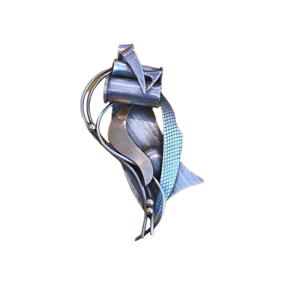 Patricia Karnes Sterling Silver Vintage Brutalist Pendant 4 1/4 in