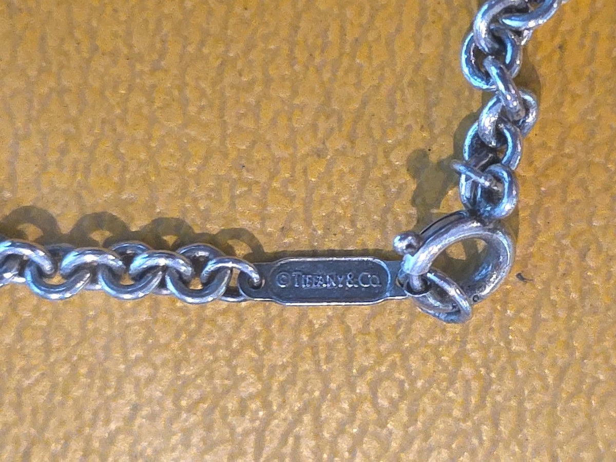 Tiffany & Co Men Sterling Silver Bar Dog Tag Bead Chain Necklace