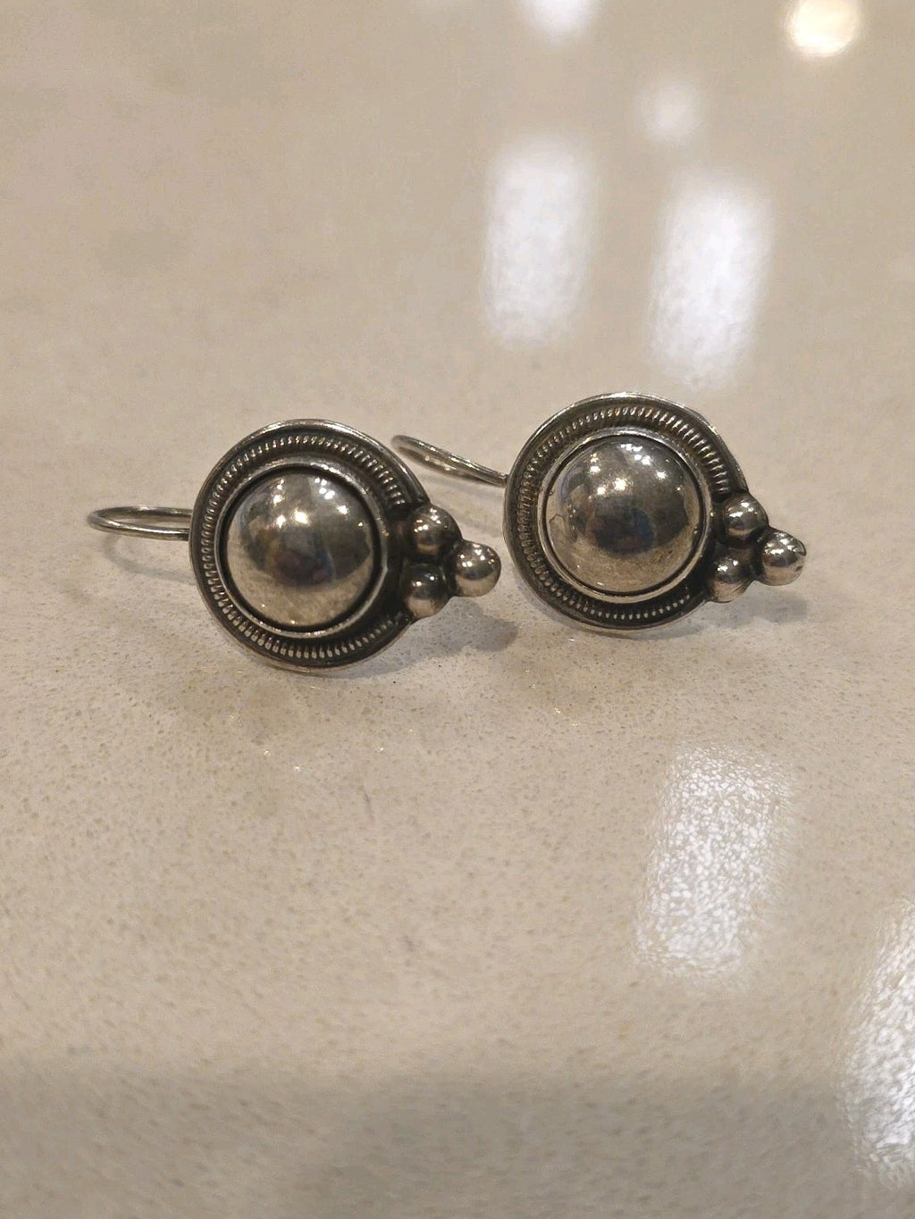 Vintage TAXCO ATI Dome Sterling Silver Button Earrings