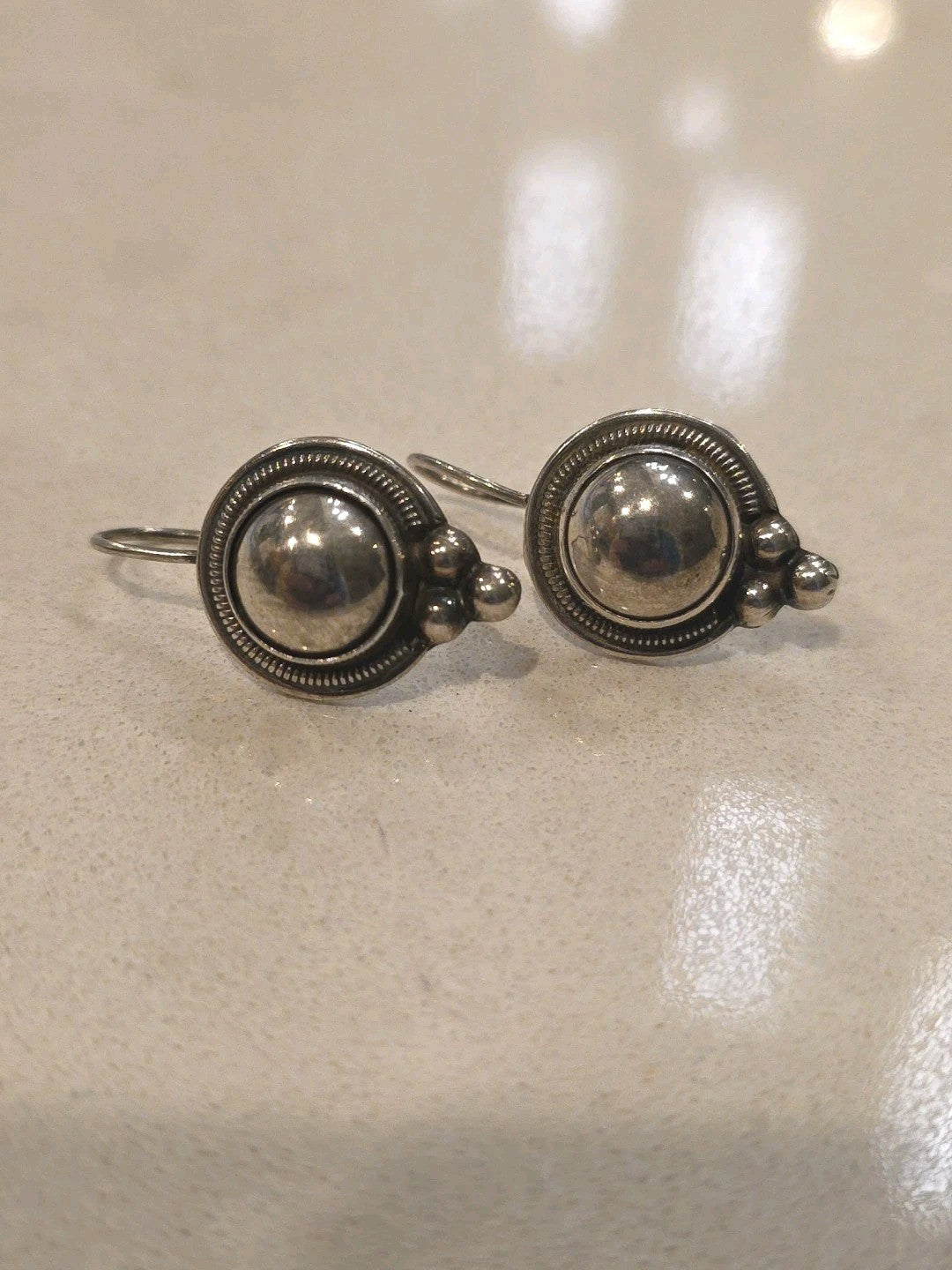 Vintage TAXCO ATI Dome Sterling Silver Button Earrings