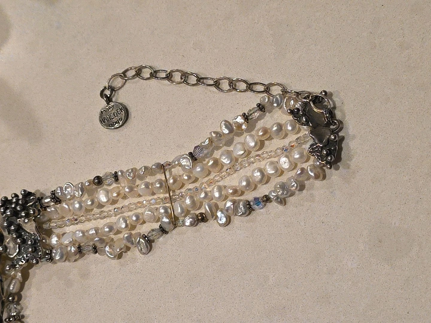 Vtg Sterling Mummy Necklace Choker MARY & DOUG HANCOCK Signed Freshwater Pearl