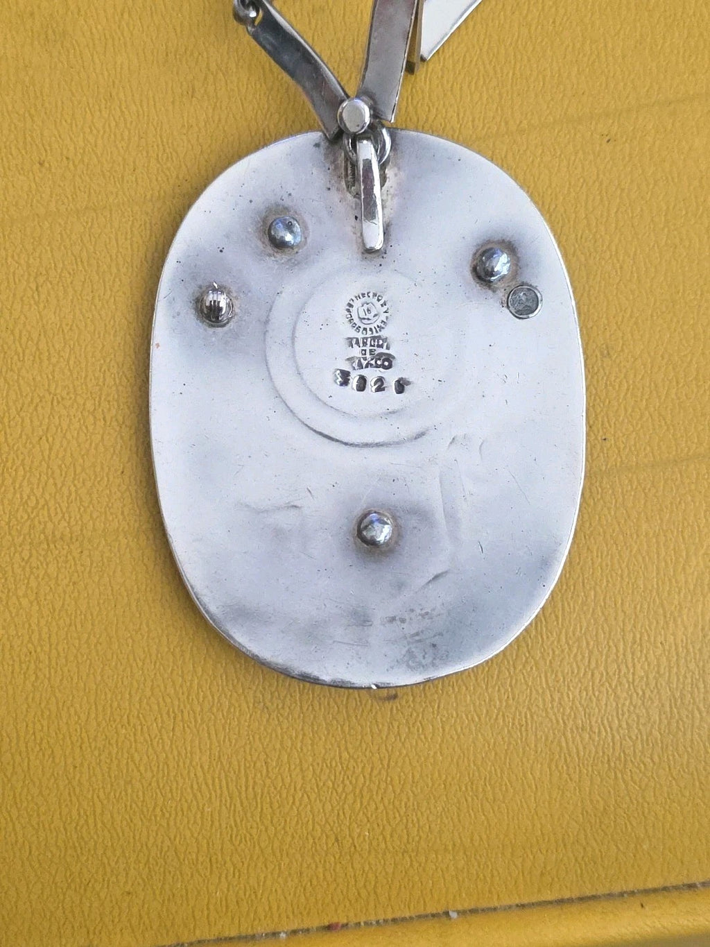 MARGOT DE TAXCO ENAMELED ROMAN PENDANT BOOCH W/DETACHABLE 22" CHAIN