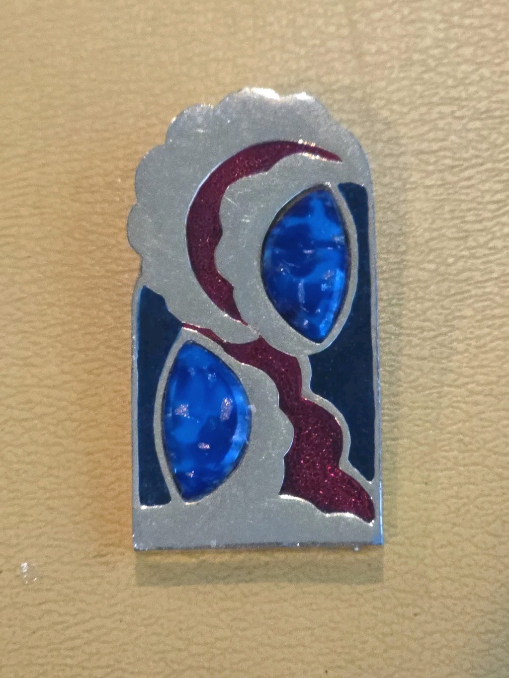 Jomaz Signed Black & Red Enamel Blue Rhinestone Pin Brooch